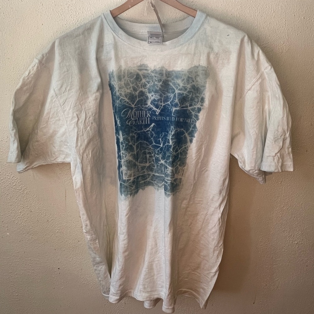White and Blue Graphic T-Shirt Cyanotype Custom Dyed